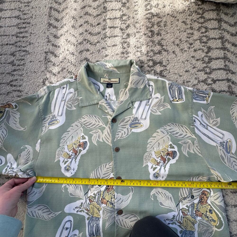 Tommy Bahama 100% Silk Jazz Music Light Green Button 
Down Shirt Size Large - Picture 7 of 7